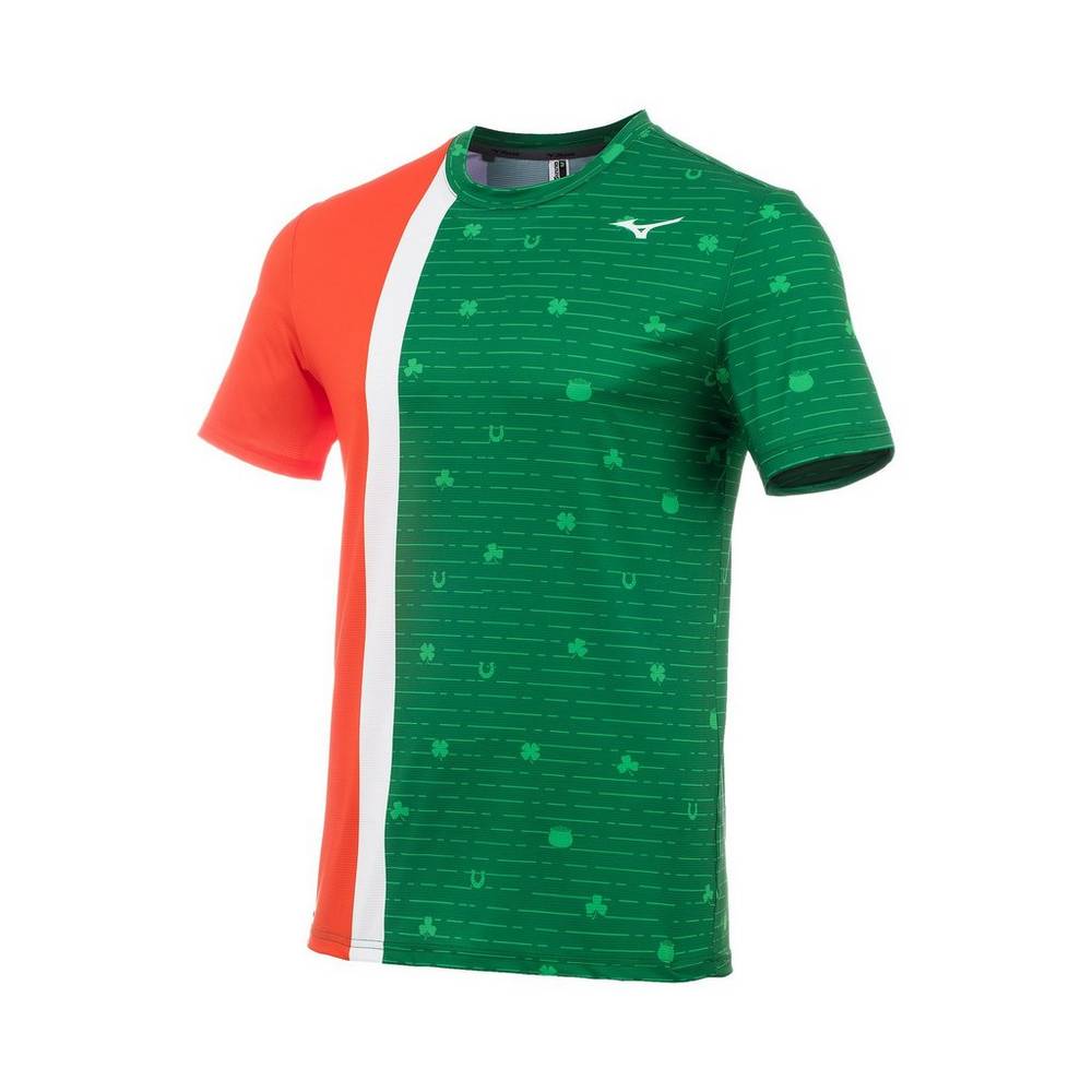 Mizuno Printable Short Sleeve Férfi Futópóló Zöld WOG192845